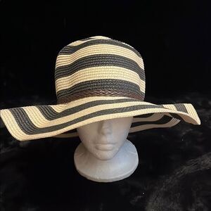 Striped Black and Tan Wide Brim Hat